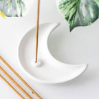 White Crescent Moon Ceramic Incense Stick Holder Plate