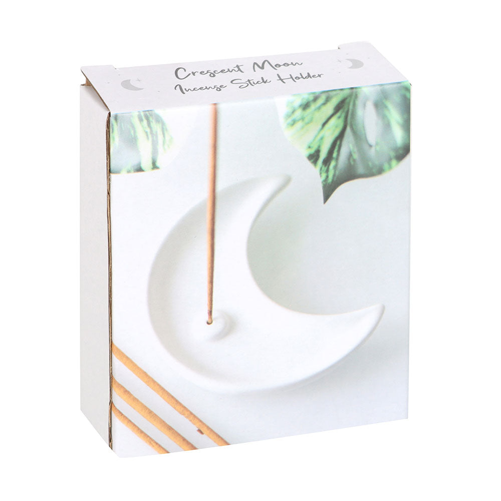 White Crescent Moon Ceramic Incense Stick Holder Plate