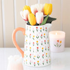 Cream Folk Print Ceramic Flower Jug