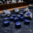Lapis Lazuli crystals on dark marble background